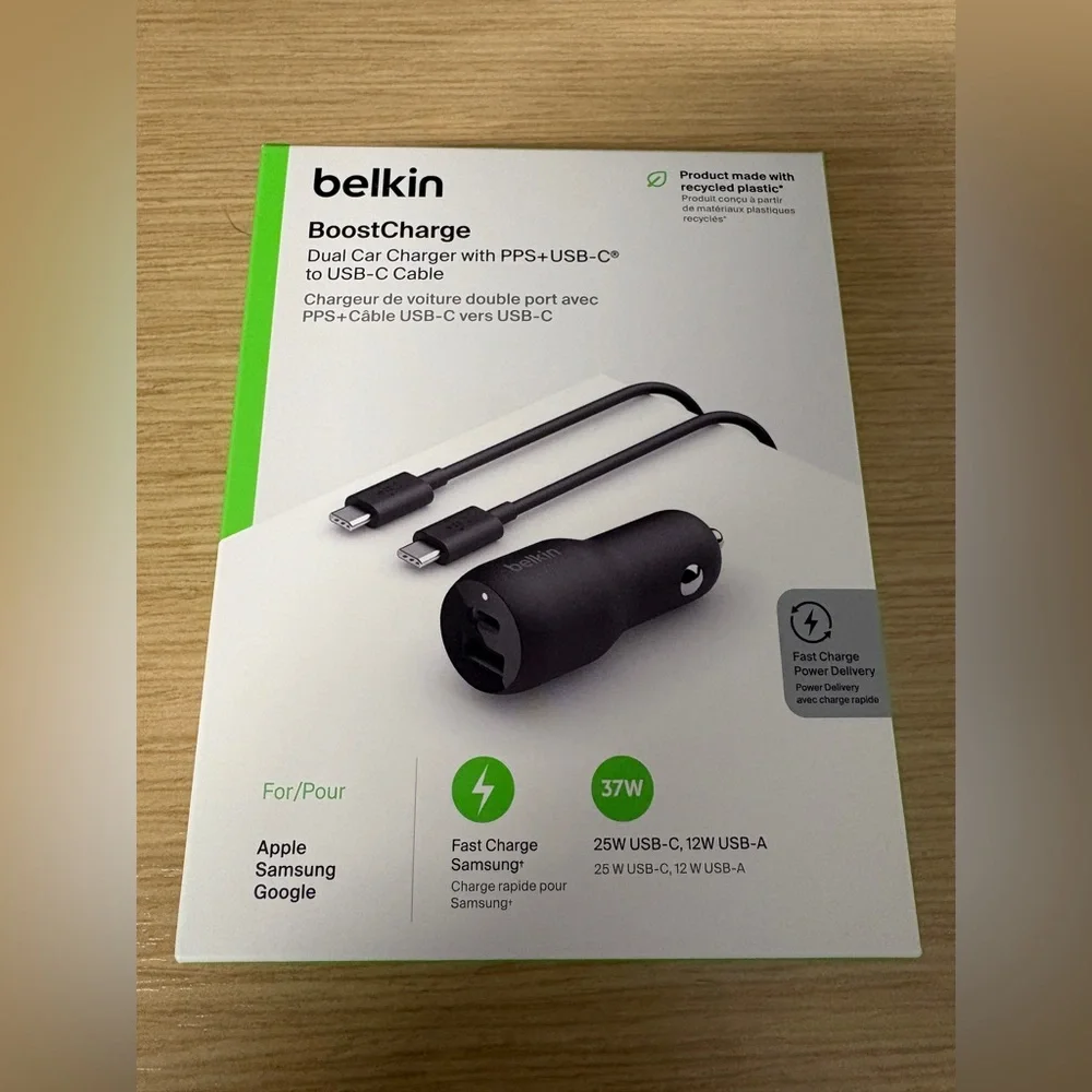 Belkin Boost Charge Dual Car Fast Charger with PPS USB-A & USB-C 37W